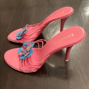 Bebe Pink Strappy Slip On Heel